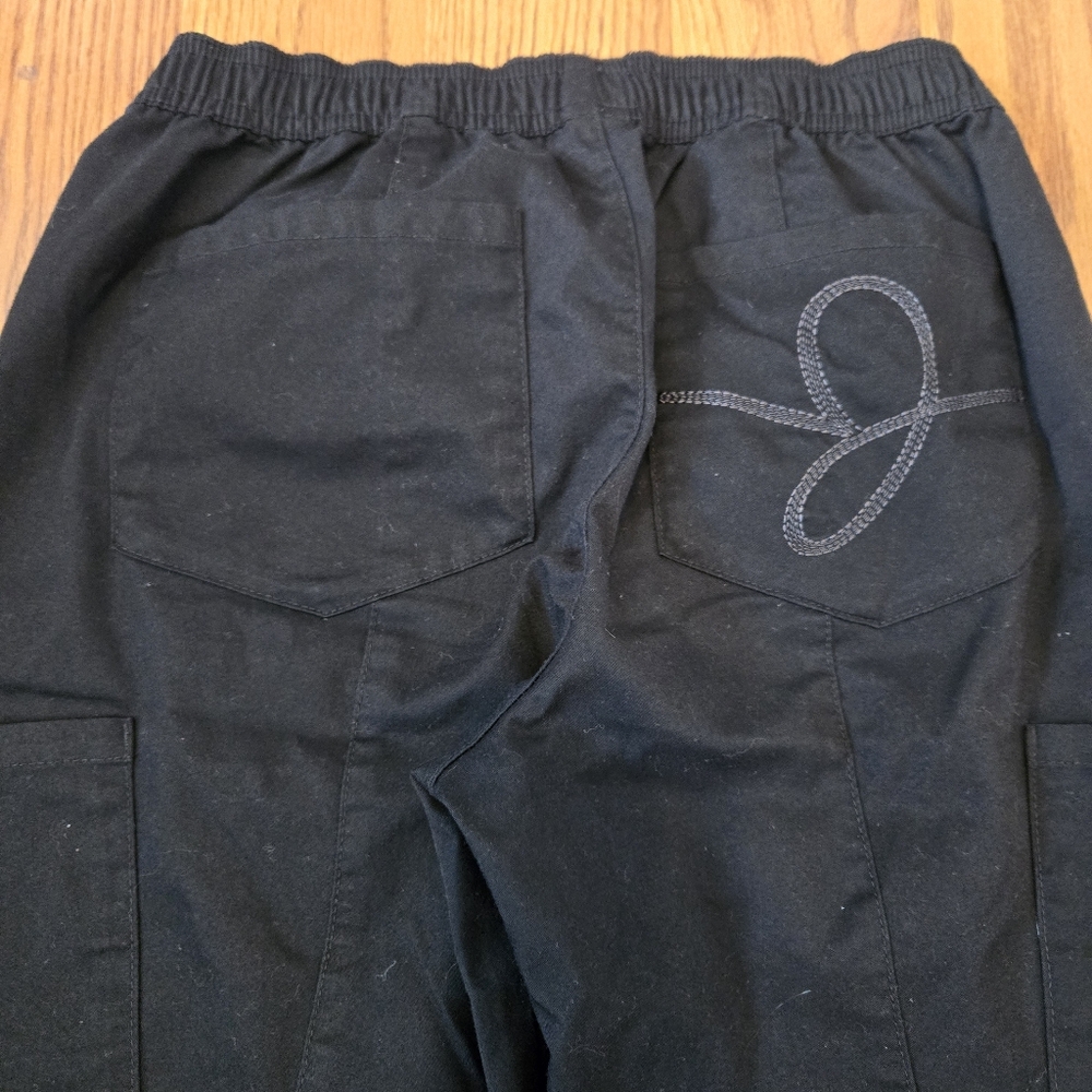 Jaanuu Black Scrub Moto Pants Gold Zippers Pockets Esthetician Nurse Scrubs XS - Picture 11 of 11